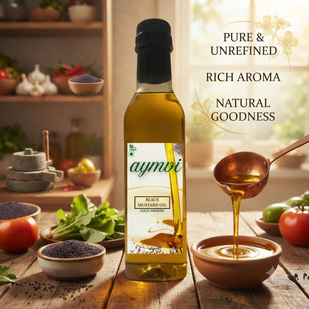 Aymvi Cold Pressed Mustard Oil | 100% Pure, Natural Unrefined Kachhi Ghani Sarson Tel | Cooking Oil