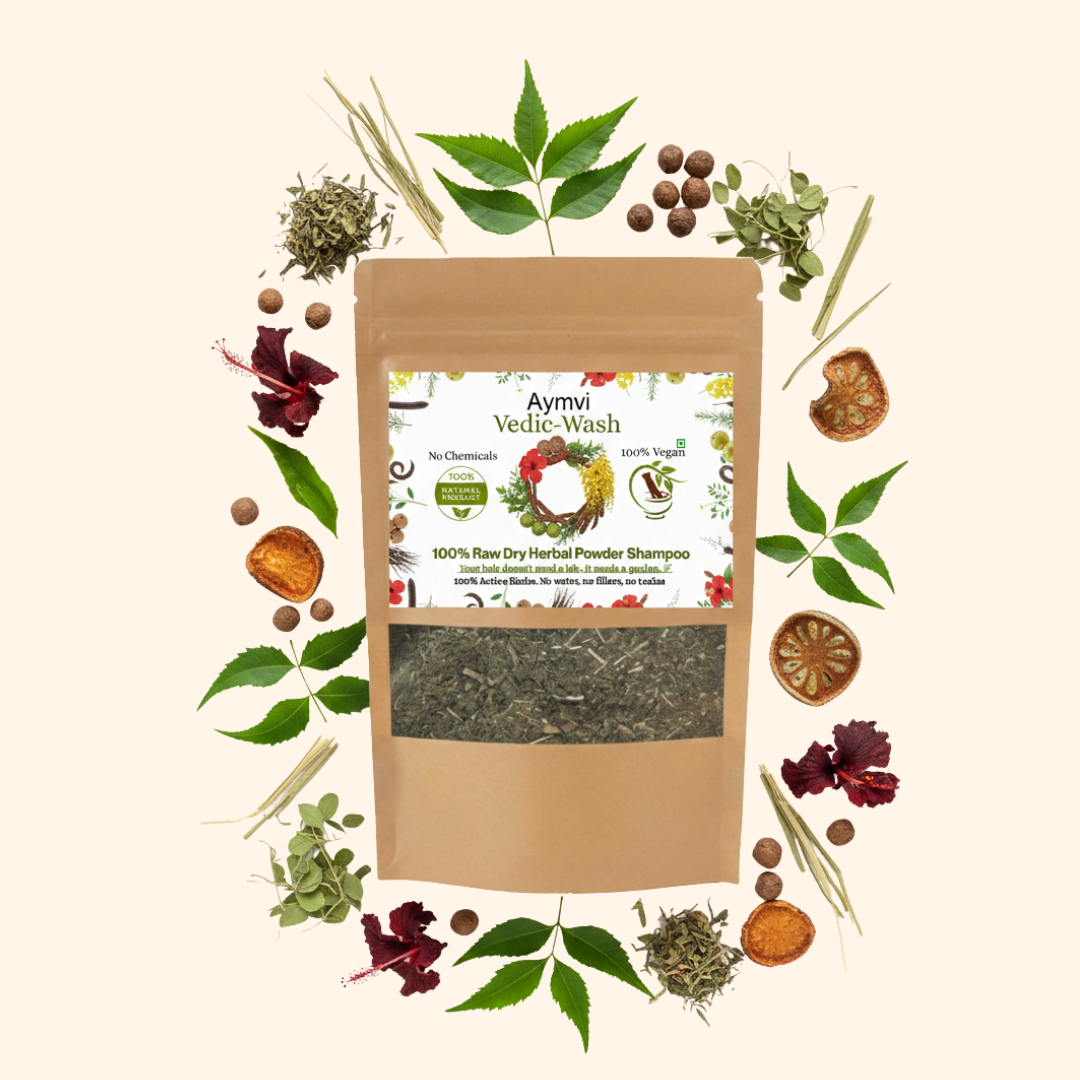 Aymvi Vedic-Wash Herbal Powder Hair Cleanser,100% Natural, Vegan, No Chemicals, Raw Dry Powder, Active Herbs (180 g) - Image 3