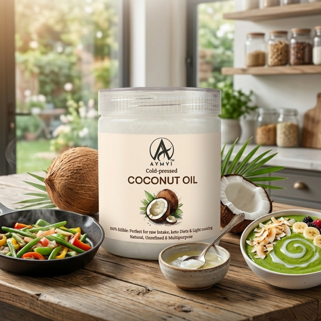 Pure, unrefined, and 100% edible cold-pressed coconut oil—your ultimate natural solution for nourishing hair, hydrating skin, keto diets, and light cooking with zero additives or toxins.