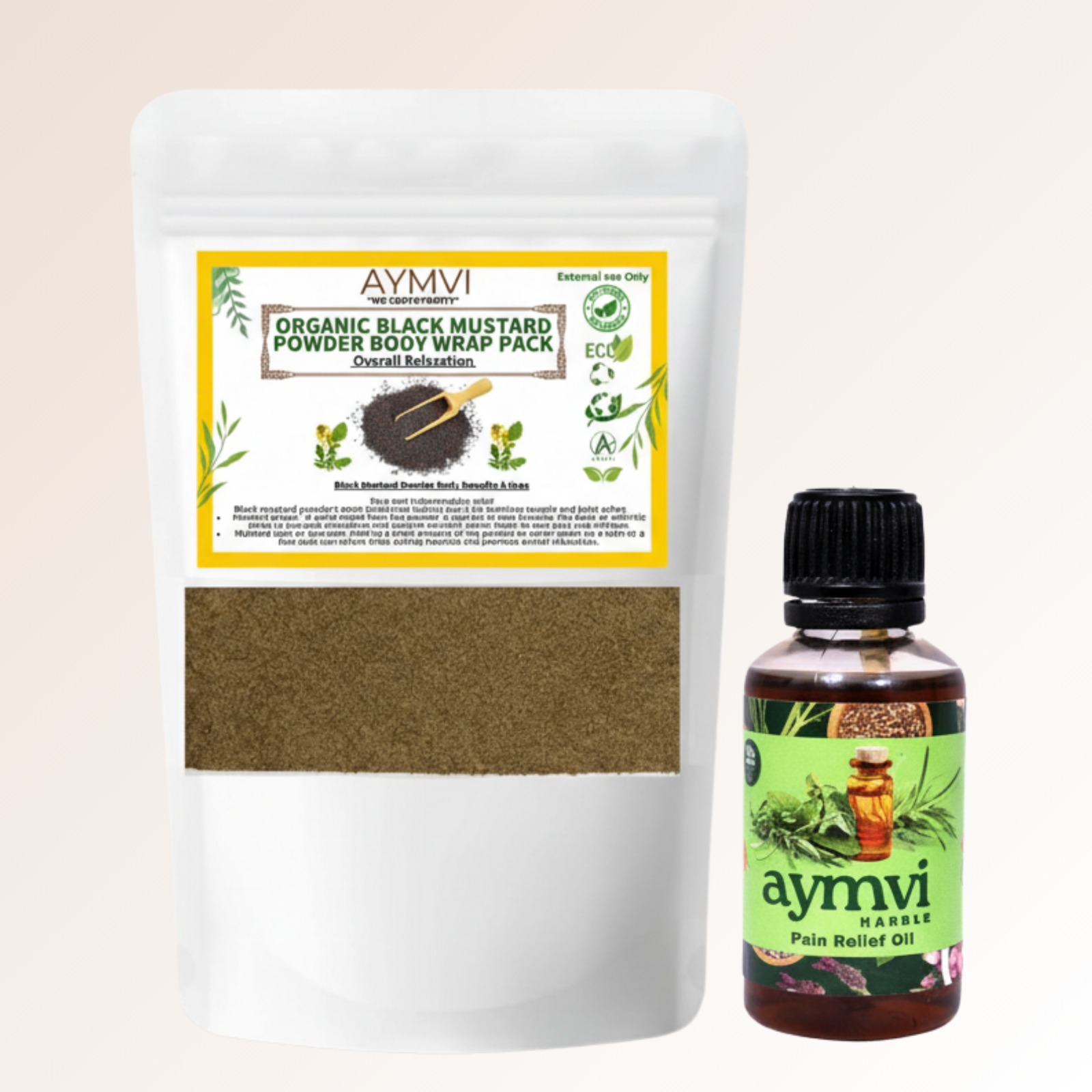 AYMVI Organic Black Mustard Powder Body Wrap Pack & Pain Relief Oil