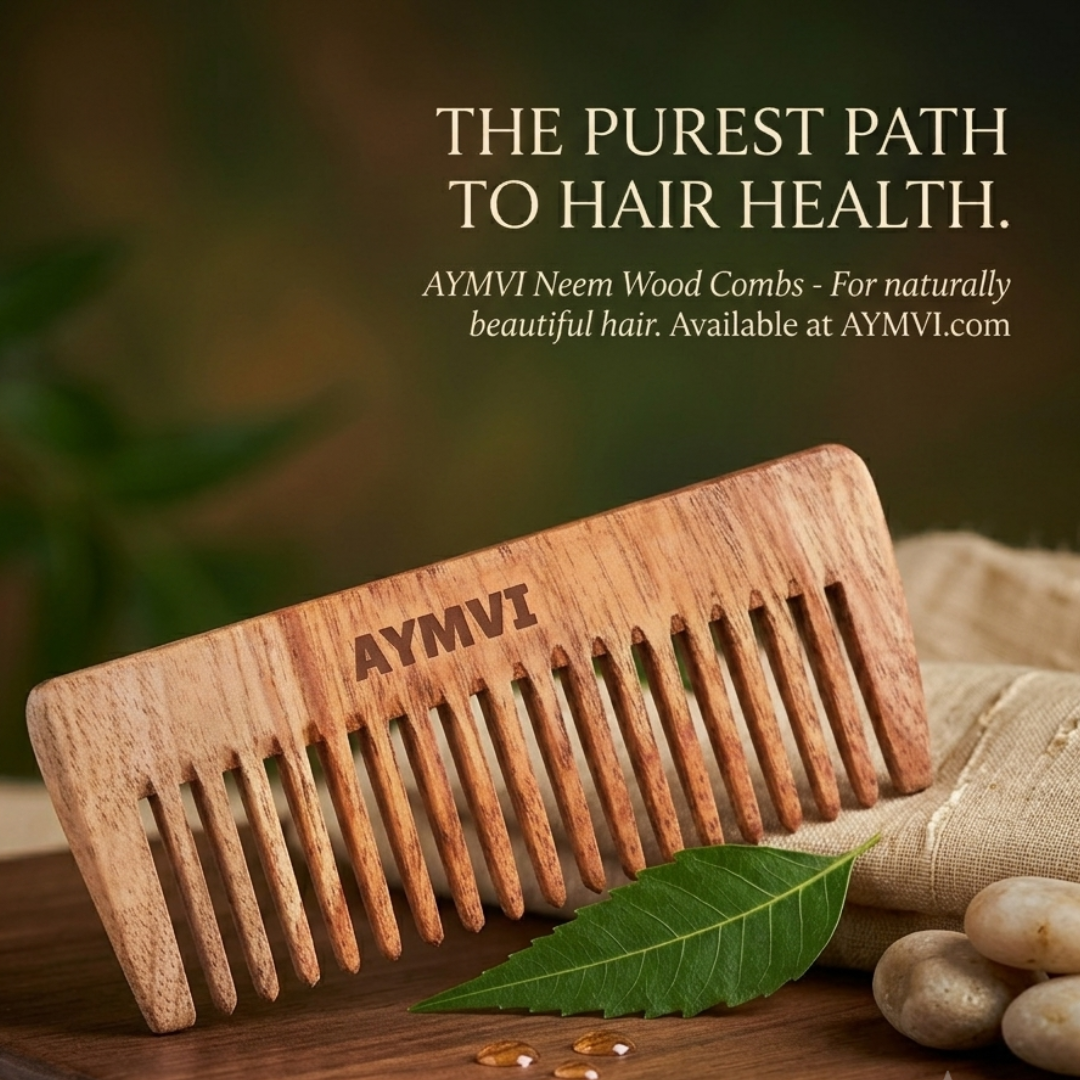 Discover the purest path to hair health with the AYMVI Neem Wood Comb. Crafted from 100% herbal neem wood, this sustainable, antistatic comb detangles gently while stimulating your scalp to naturally support hair growth.