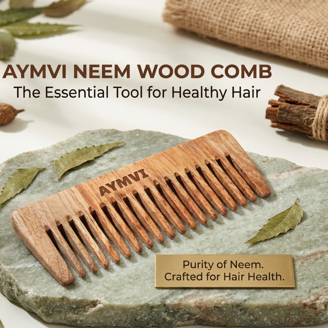 Discover the purest path to hair health with the AYMVI Neem Wood Comb. Crafted from 100% herbal neem wood, this sustainable, antistatic comb detangles gently while stimulating your scalp to naturally support hair growth.