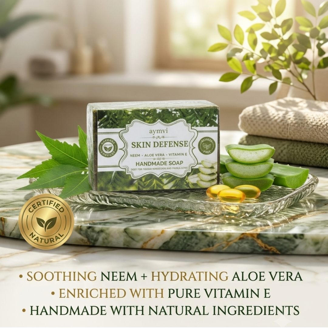 aymvi Skin Defense Handmade Soap with Neem, Aloe Vera & Vitamin E | 100% Natural, Pure & Small-Batch Cleansing Bar for Healthy, Vibrant Skin